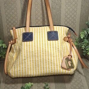 Dooney & Bourke Yellow Seersucker & Leather Hobo Bag